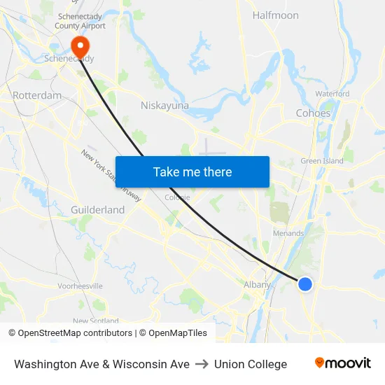 Washington Ave & Wisconsin Ave to Union College map