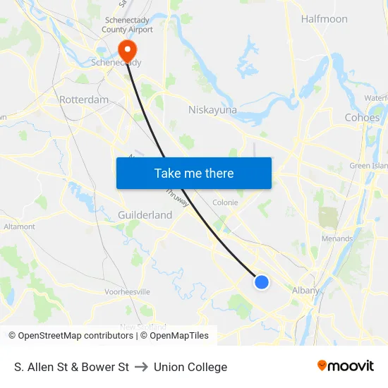 S. Allen St & Bower St to Union College map