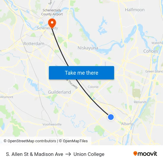 S. Allen St & Madison Ave to Union College map