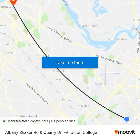 Albany Shaker Rd & Quarry Dr to Union College map