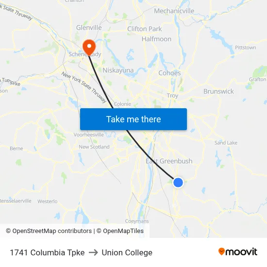 1741 Columbia Tpke to Union College map