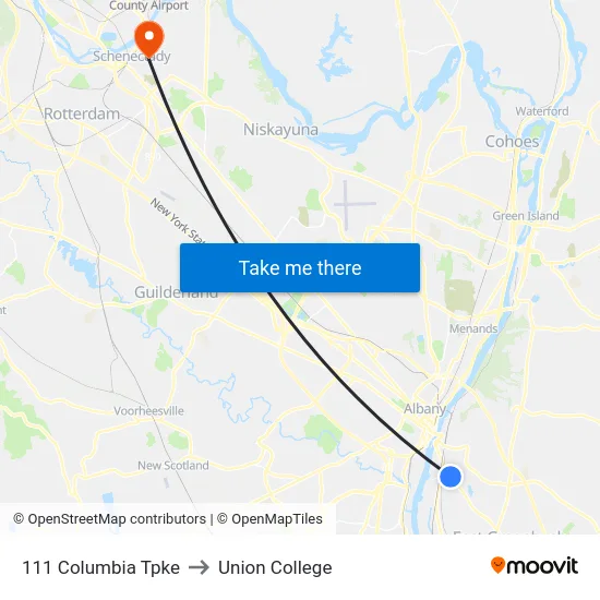 111 Columbia Tpke to Union College map