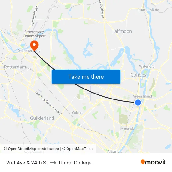 2nd Ave & 24th St to Union College map