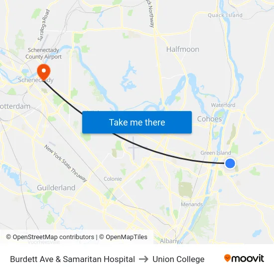 Burdett Ave & Samaritan Hospital to Union College map