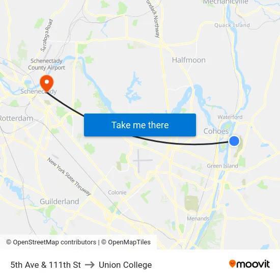 5th Ave & 111th St to Union College map