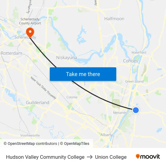 Hudson Valley Community College to Union College map