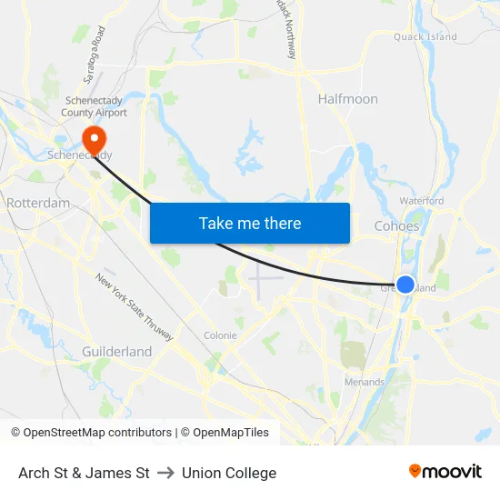Arch St & James St to Union College map