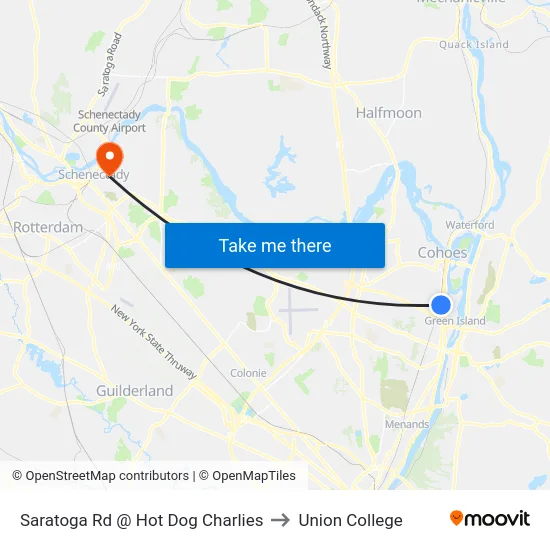 Saratoga Rd @ Hot Dog Charlies to Union College map