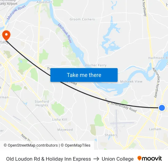 Old Loudon Rd & Holiday Inn Express to Union College map
