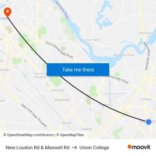 New Loudon Rd & Maxwell Rd to Union College map