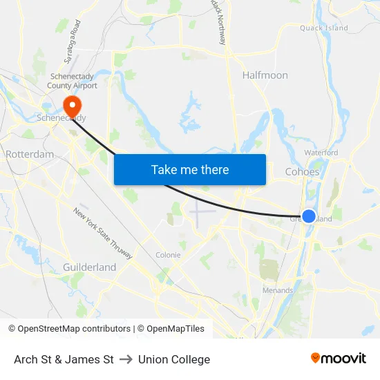 Arch St & James St to Union College map