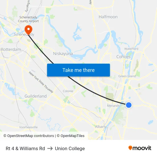 Rt 4 & Williams Rd to Union College map