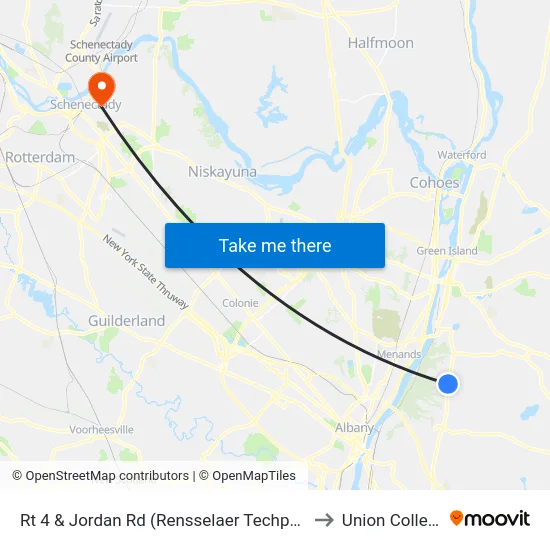 Rt 4 & Jordan Rd (Rensselaer Techpark) to Union College map
