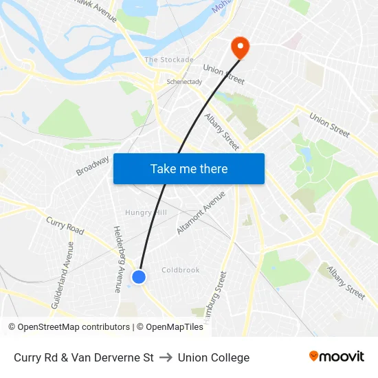 Curry Rd & Van Derverne St to Union College map