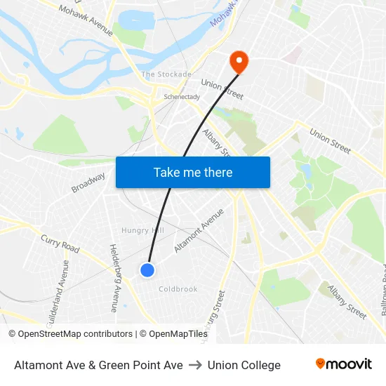 Altamont Ave & Green Point Ave to Union College map