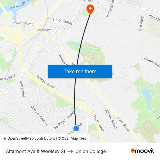 Altamont Ave & Woolsey St to Union College map