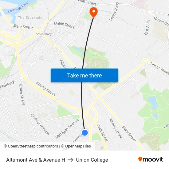 Altamont Ave & Avenue H to Union College map