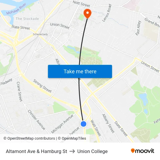 Altamont Ave & Hamburg St to Union College map