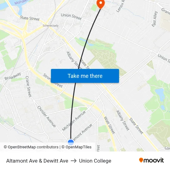 Altamont Ave & Dewitt Ave to Union College map