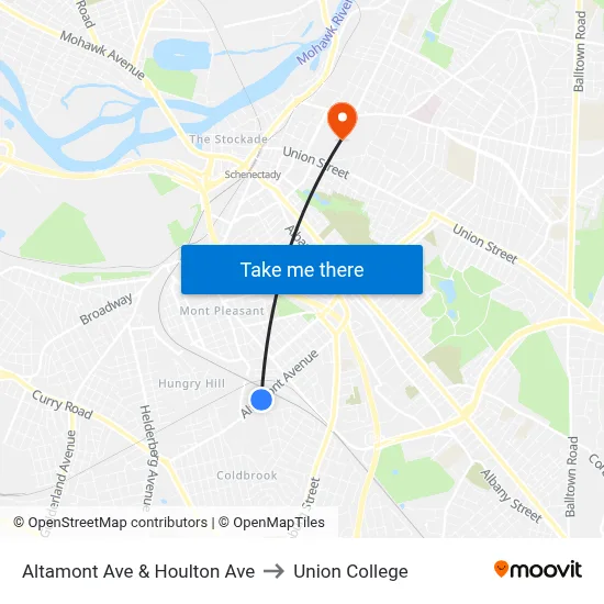 Altamont Ave & Houlton Ave to Union College map