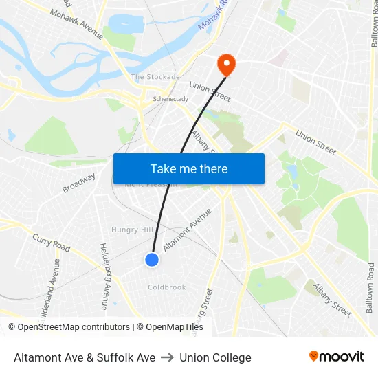Altamont Ave & Suffolk Ave to Union College map
