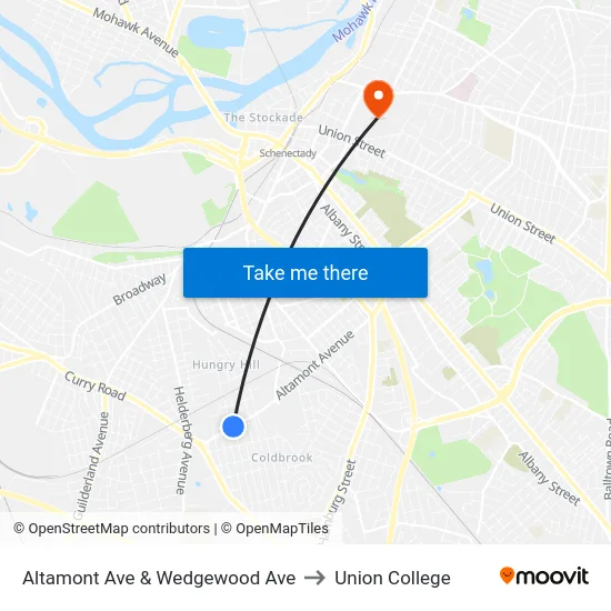 Altamont Ave & Wedgewood Ave to Union College map