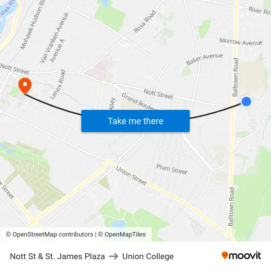 Nott St & St. James Plaza to Union College map