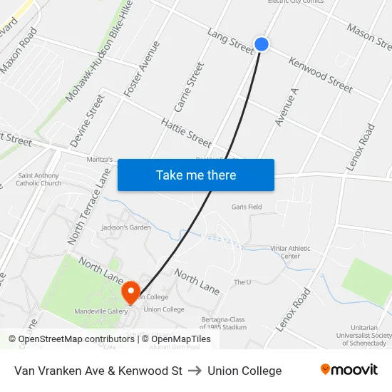 Van Vranken Ave & Kenwood St to Union College map