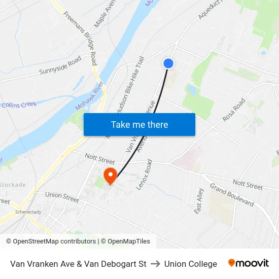Van Vranken Ave & Van Debogart St to Union College map