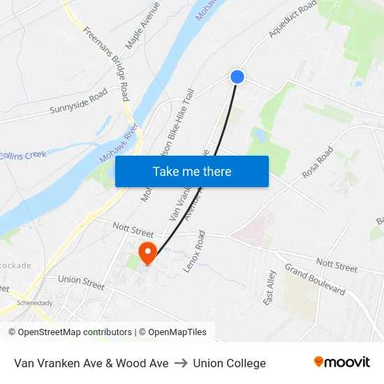 Van Vranken Ave & Wood Ave to Union College map
