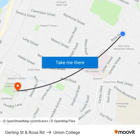 Gerling St & Rosa Rd to Union College map