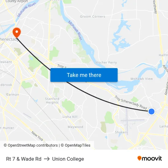 Rt 7 & Wade Rd to Union College map