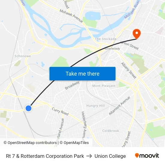 Rt 7 & Rotterdam Corporation Park to Union College map