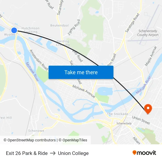 Exit 26 Park & Ride to Union College map