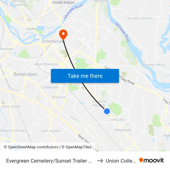 Evergreen Cemetery/Sunset Trailer Park to Union College map