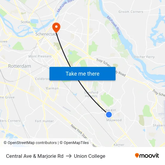 Central Ave & Marjorie Rd to Union College map