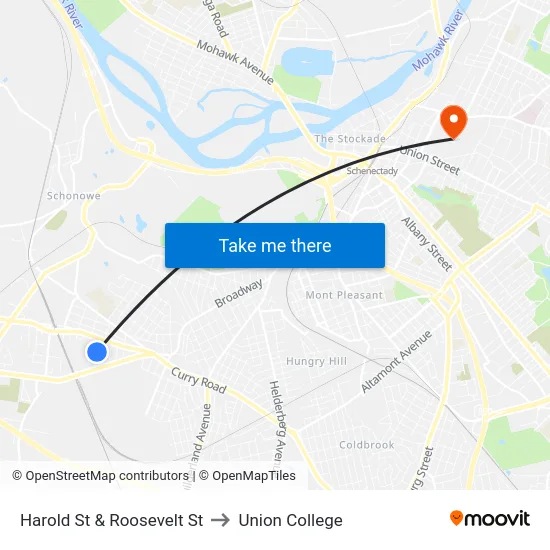 Harold St & Roosevelt St to Union College map