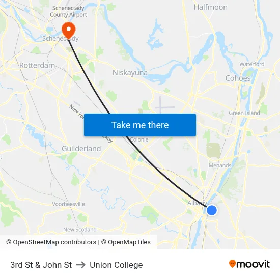 3rd St & John St to Union College map