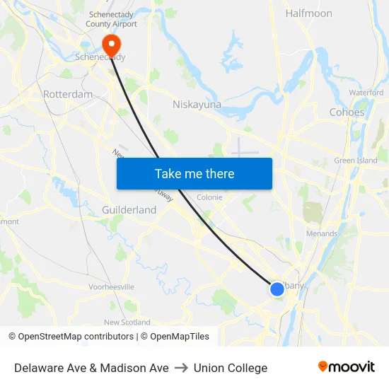 Delaware Ave & Madison Ave to Union College map