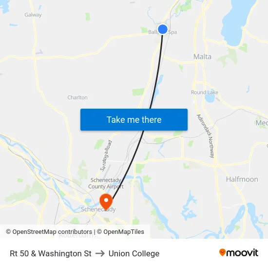 Rt 50 & Washington St to Union College map
