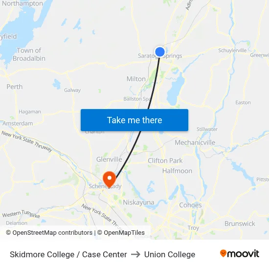 Skidmore College / Case Center to Union College map