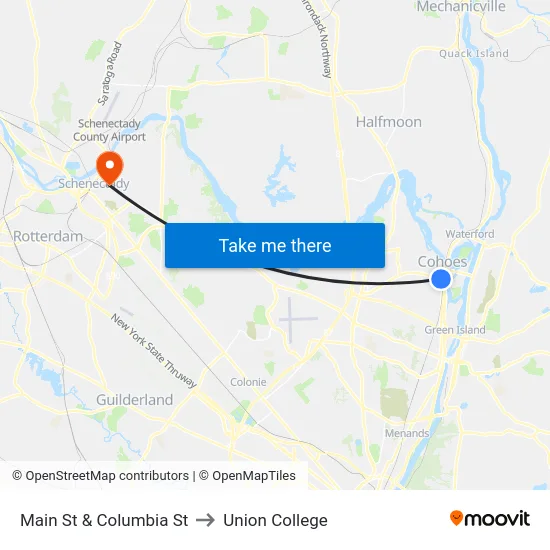 Main St & Columbia St to Union College map