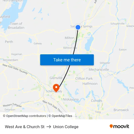 West Ave & Church St to Union College map