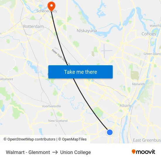 Walmart - Glenmont to Union College map