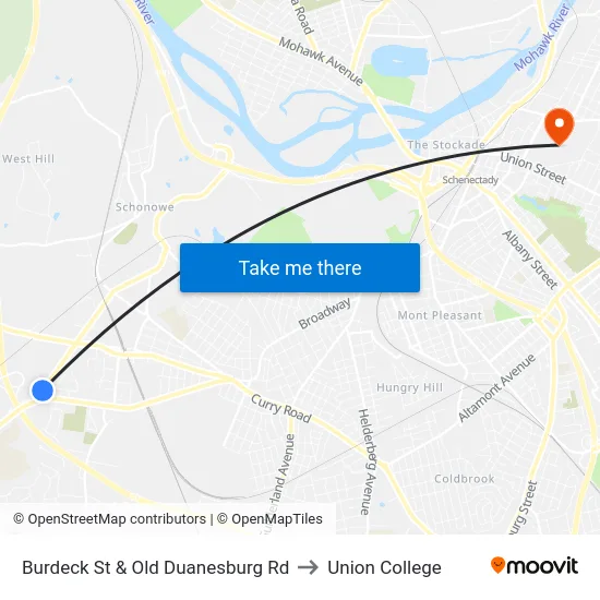 Burdeck St & Old Duanesburg Rd to Union College map
