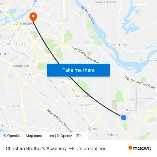 Christian Brother's Academy to Union College map