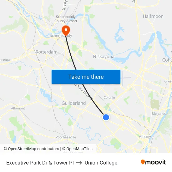 Executive Park Dr & Tower Pl to Union College map