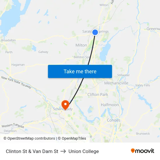 Clinton St & Van Dam St to Union College map