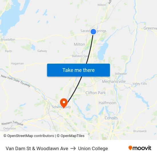 Van Dam St & Woodlawn Ave to Union College map