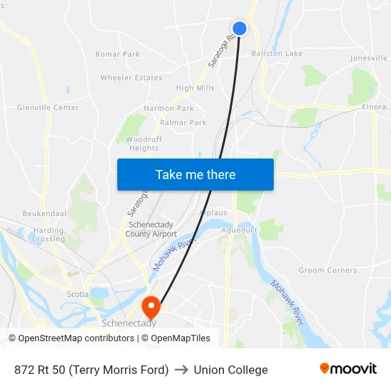 872 Rt 50 (Terry Morris Ford) to Union College map